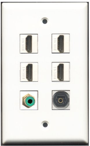 RiteAV - 4 Port HDMI 1 RCA Green 1 Toslink Wall Plate