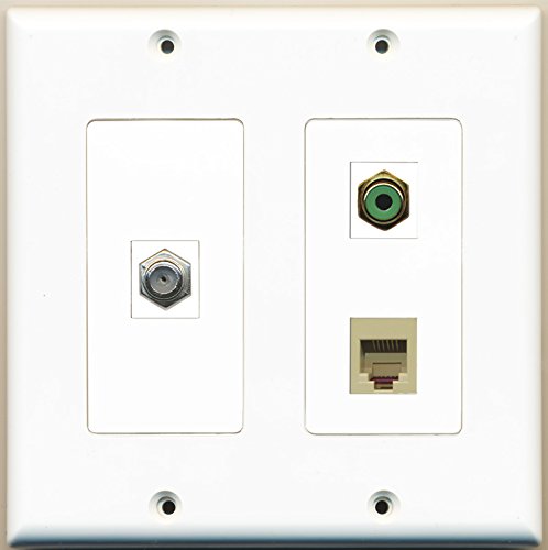 RiteAV - 1 Port RCA Green 1 Port Coax Cable TV- F-Type 1 Port Phone RJ11 RJ12 Beige - 2 Gang Wall Plate