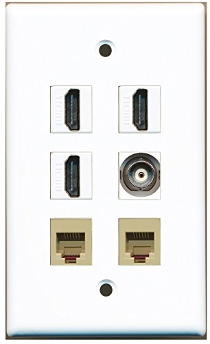 RiteAV - 3 HDMI 2 Port Phone RJ11 RJ12 Beige 1 Port BNC Wall Plate