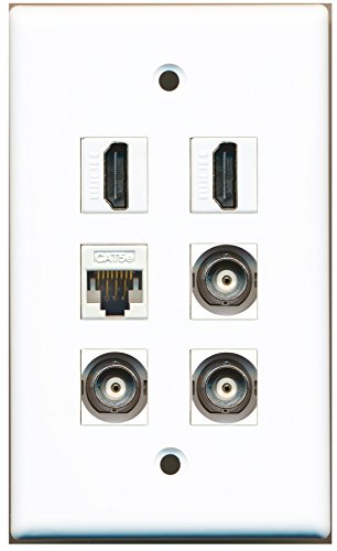 RiteAV - 2 HDMI 3 Port BNC 1 Port Cat5e Ethernet White Wall Plate