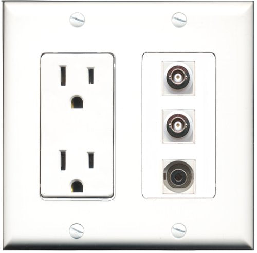 RiteAV - 15 Amp Power Outlet 1 Port 3.5mm 2 Port BNC Decorative Wall Plate