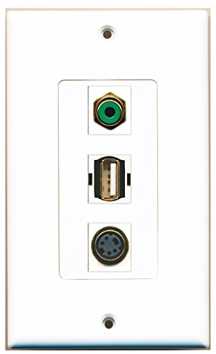 RiteAV - 1 Port RCA Green and 1 Port USB A-A and 1 Port S-Video Decorative Wall Plate Decorative