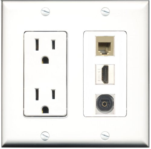 RiteAV - 15 Amp Power Outlet 1 Port HDMI 1 Port Phone Beige 1 Port Toslink Decorative Wall Plate