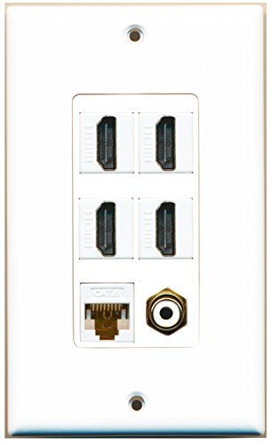 RiteAV - 4 Port HDMI 1 RCA White 1 Cat6 Ethernet White Wall Plate Decorative