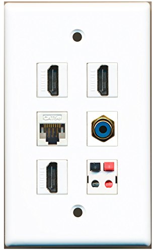 RiteAV - 3 HDMI 1 Port RCA Blue 1 Port Cat5e Ethernet White 1 Port Speaker Wall Plate