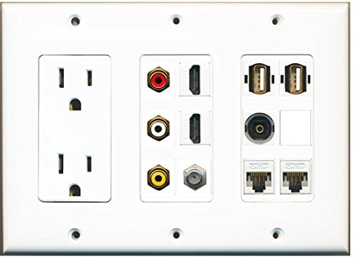 RiteAV 15 Amp Power Outlet 3 x RCA 2 HDMI USB Cat5e 1 Coax Toslink Wall Plate