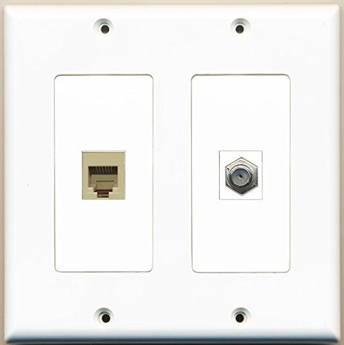 RiteAV - 1 Port Coax Cable TV- F-Type 1 Port Phone RJ11 RJ12 Beige - Dual Gang Wall Plate