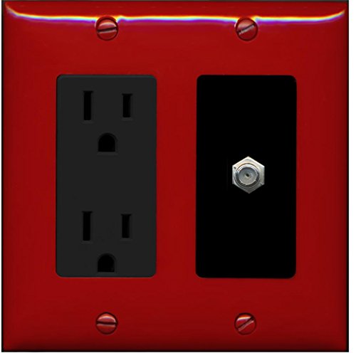 RiteAV - 15 Amp Power Outlet and 1 Port Coax Cable TV- F-Type Decorative Type Wall Plate - Red/Black