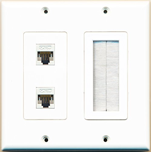 RiteAV - 2 Port Cat5e Ethernet Female + 1 Brush Port Wall Plate Decorative