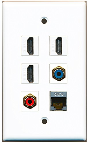 RiteAV - 3 HDMI 1 Port RCA Red 1 Port RCA Blue 1 Port Shielded Cat6 Ethernet Wall Plate