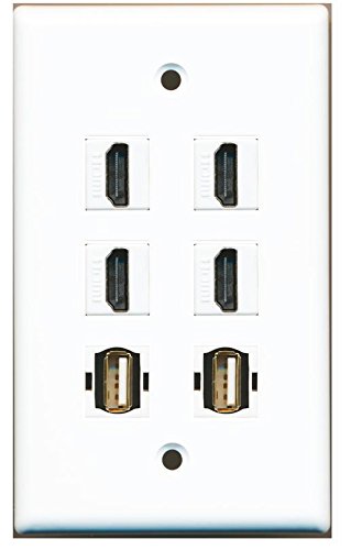 RiteAV - 4 HDMI and 2 USB A/A Port Wall Plate White