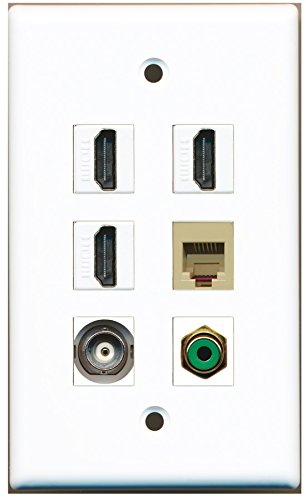 RiteAV - 3 HDMI 1 Port RCA Green 1 Port Phone RJ11 RJ12 Beige 1 Port BNC Wall Plate