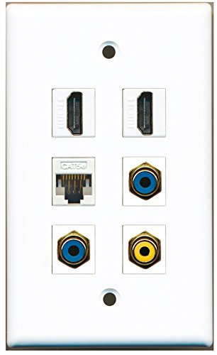 RiteAV - 2 HDMI 1 Port RCA Yellow 2 Port RCA Blue 1 Port Cat5e Ethernet White Wall Plate