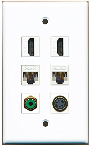 RiteAV - 2 HDMI 1 Port RCA Green 1 Port S-Video 2 Port Cat5e Ethernet White Wall Plate