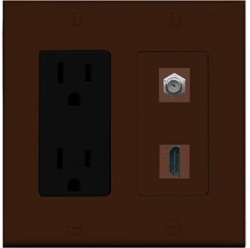 RiteAV - 15 Amp Power Outlet and 1 Port HDMI Coax Cable TV- F-Type Decorative Wall Plate - Brown