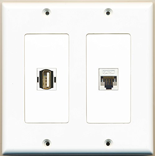 RiteAV - 1 Port USB A-A 1 Port Cat5e Ethernet White - Dual Gang Wall Plate