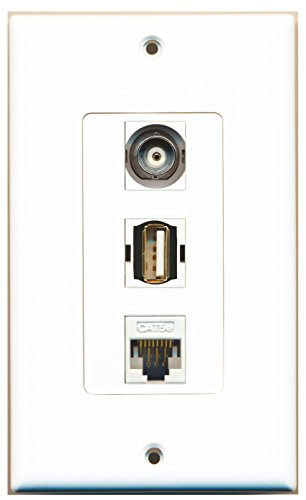 RiteAV - 1 Port USB A-A and 1 Port BNC and 1 Port Cat5e Ethernet White Decorative Wall Plate Decorative