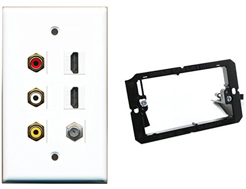 RiteAV - Mounting Bracket and 1 Gang Flat 2 HDMI Coax Composite Wall Plate White