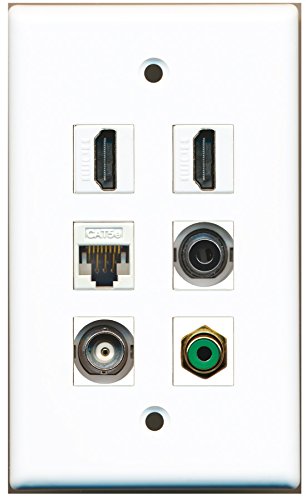 RiteAV - 2 HDMI 1 Port RCA Green 1 Port 3.5mm 1 Port BNC 1 Port Cat5e Ethernet White Wall Plate