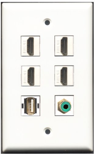 RiteAV - 4 Port HDMI 1 RCA Green 1 USB A-A Wall Plate