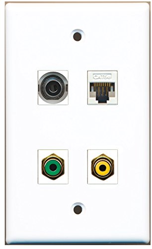 RiteAV - 1 Port RCA Yellow 1 Port RCA Green 1 Port 3.5mm 1 Port Cat5e Ethernet White Wall Plate