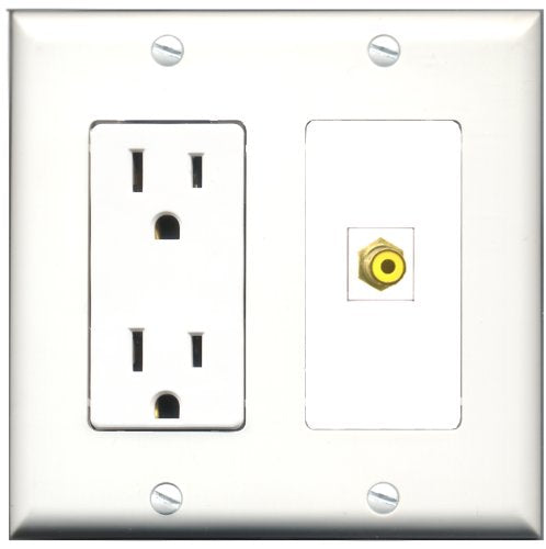 RiteAV - 15 Amp Power Outlet and 1 Port RCA Yellow Decorative Type Wall Plate White