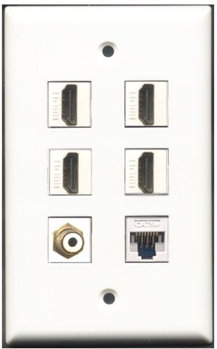 RiteAV - 4 Port HDMI 1 RCA White 1 Cat5e Ethernet White Wall Plate