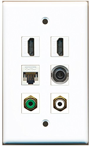 RiteAV - 2 HDMI 1 Port RCA White 1 Port RCA Green 1 Port 3.5mm 1 Port Cat5e Ethernet White Wall Plate