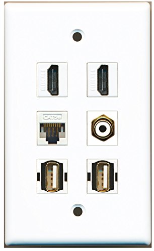 RiteAV - 2 HDMI 1 Port RCA White 2 Port USB A-A 1 Port Cat5e Ethernet White Wall Plate