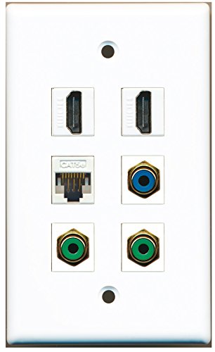 RiteAV - 2 HDMI 2 Port RCA Green 1 Port RCA Blue 1 Port Cat5e Ethernet White Wall Plate