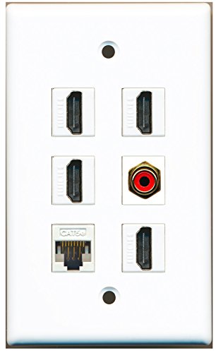 RiteAV - 4 HDMI 1 Port RCA Red 1 Port Cat5e Ethernet White Wall Plate