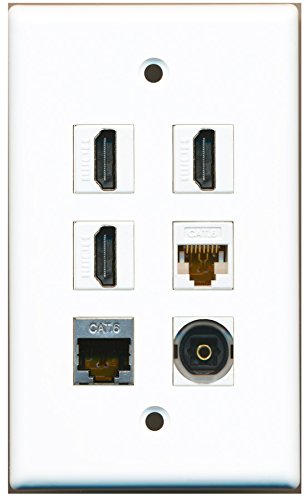 RiteAV - 3 HDMI 1 Port Shielded Cat6 Ethernet 1 Port Toslink 1 Port Cat6 Ethernet White Wall Plate