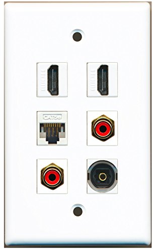 RiteAV - 2 HDMI 2 Port RCA Red 1 Port Toslink 1 Port Cat5e Ethernet White Wall Plate