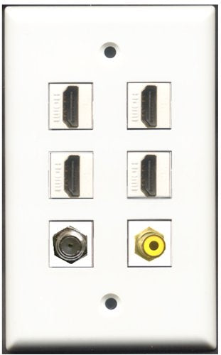 RiteAV - 4 Port HDMI 1 RCA Yellow 1 Coax Cable TV- F-Type Wall Plate