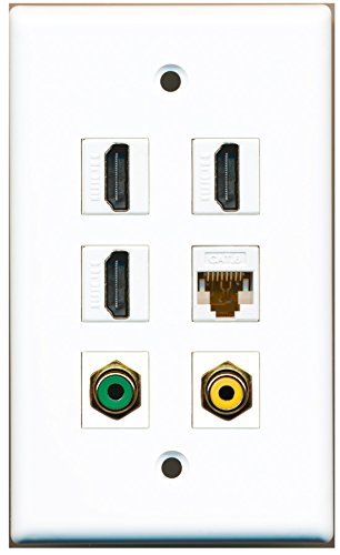 RiteAV - 3 HDMI 1 Port RCA Yellow 1 Port RCA Green 1 Port Cat6 Ethernet White Wall Plate