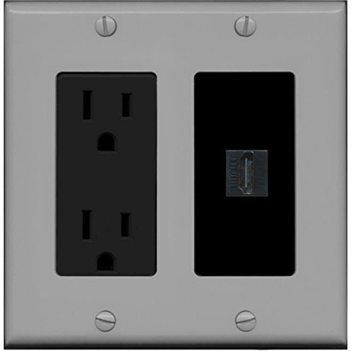 RiteAV - 15 Amp Power Outlet and 1 Port HDMI Decorative Type Wall Plate - Gray/Black