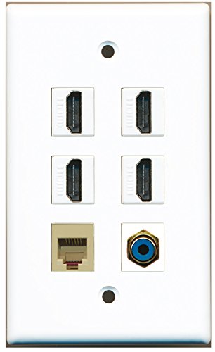 RiteAV - 4 HDMI 1 Port RCA Blue 1 Port Phone RJ11 RJ12 Beige Wall Plate