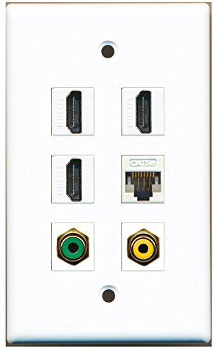 RiteAV - 3 HDMI 1 Port RCA Yellow 1 Port RCA Green 1 Port Cat5e Ethernet White Wall Plate