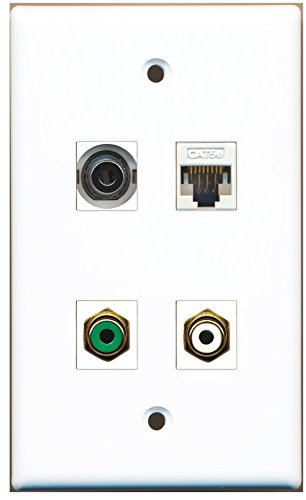 RiteAV - 1 Port RCA White 1 Port RCA Green 1 Port 3.5mm 1 Port Cat5e Ethernet White Wall Plate