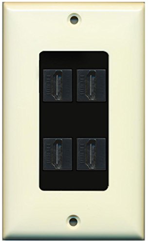 RiteAV HDMI 2.0 Keystone Decorative Wall Plate - Light Almond/Black 4 Port