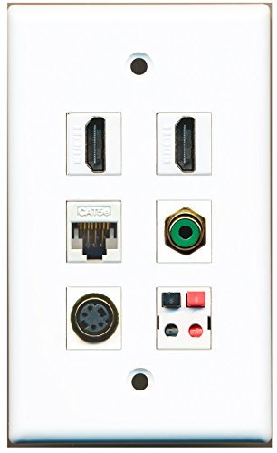 RiteAV - 2 HDMI 1 Port RCA Green 1 Port S-Video 1 Port Cat5e Ethernet White 1 Port Speaker Wall Plate