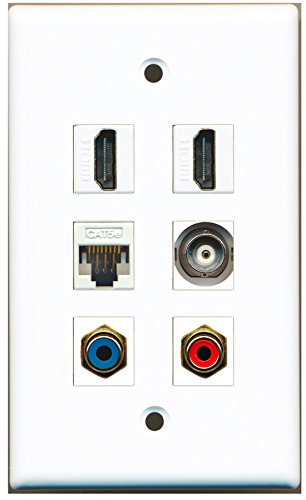 RiteAV - 2 HDMI 1 Port RCA Red 1 Port RCA Blue 1 Port BNC 1 Port Cat5e Ethernet White Wall Plate