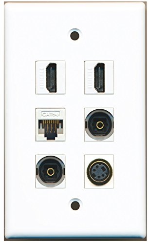 RiteAV - 2 HDMI 1 Port S-Video 2 Port Toslink 1 Port Cat5e Ethernet White Wall Plate