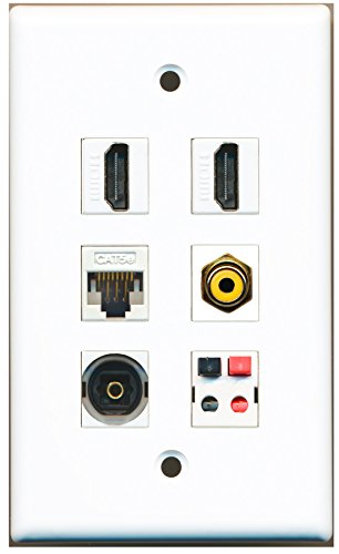 RiteAV - 2 HDMI 1 Port RCA Yellow 1 Port Toslink 1 Port Cat5e Ethernet White 1 Port Speaker Wall Plate