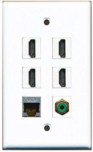 RiteAV - 4 HDMI 1 Port RCA Green 1 Port Shielded Cat6 Ethernet Wall Plate