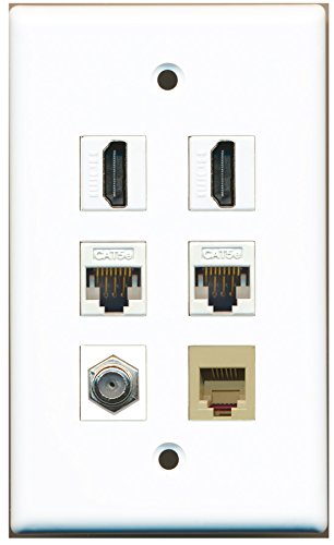 RiteAV - 2 HDMI 1 Port Coax Cable TV- F-Type 1 Port Phone RJ11 RJ12 Beige 2 Port Cat5e Ethernet White Wall Plate