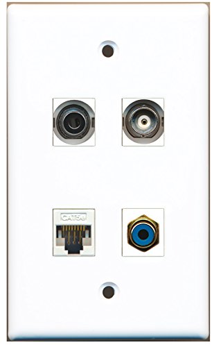 RiteAV - 1 Port RCA Blue 1 Port 3.5mm 1 Port BNC 1 Port Cat5e Ethernet White Wall Plate