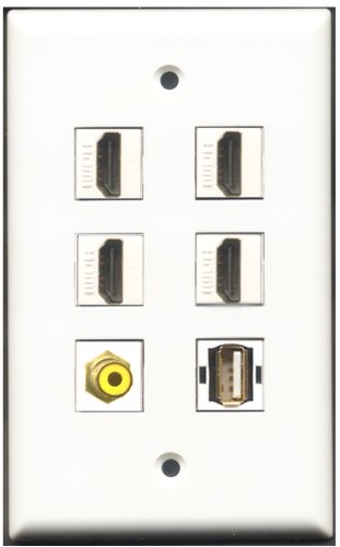 RiteAV - 4 Port HDMI 1 RCA Yellow 1 USB A-A Wall Plate