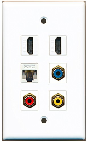 RiteAV - 2 HDMI 1 Port RCA Red 1 Port RCA Yellow 1 Port RCA Blue 1 Port Cat5e Ethernet White Wall Plate