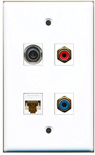 RiteAV - 1 Port RCA Red 1 Port RCA Blue 1 Port 3.5mm 1 Port Cat6 Ethernet White Wall Plate